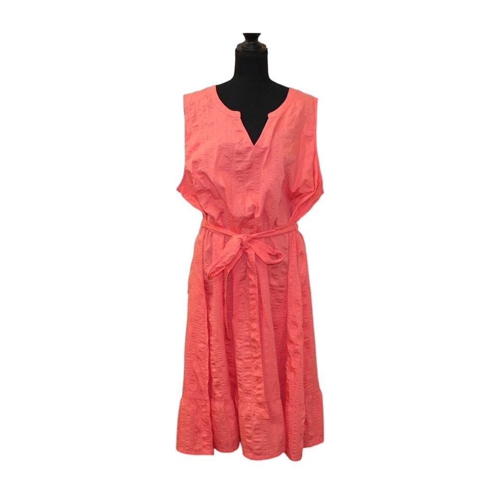 NWT Lane Bryant Size‎ 28 Coral Tie Waist Midi Dress Sleeveless Summer Chic